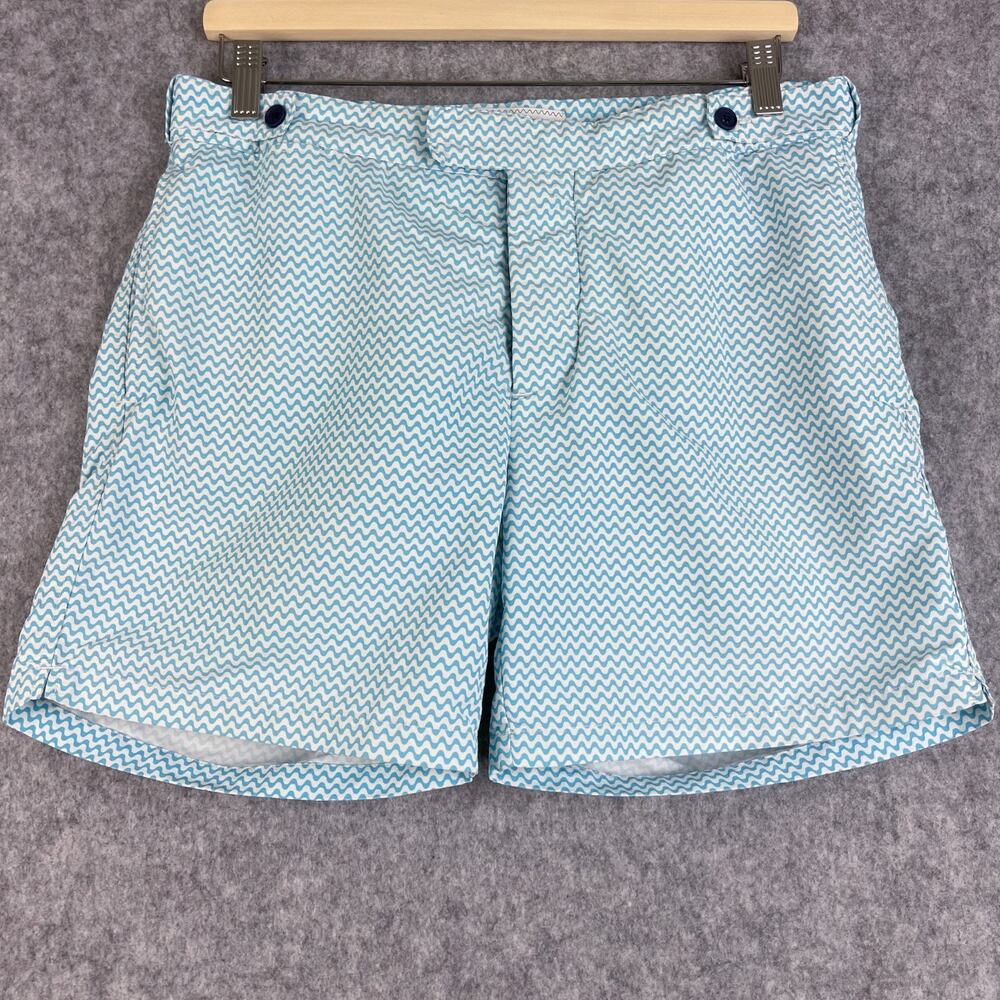 Frescobol‎ Carioca Mens Swim Trunks Blue Wavy Print Shorts Size 32